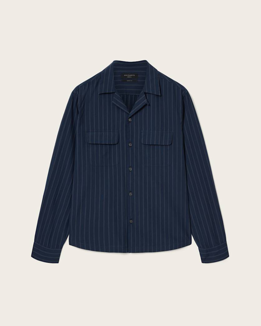 AllSaints Stanley Striped Long Sleeve Shirt Soap White