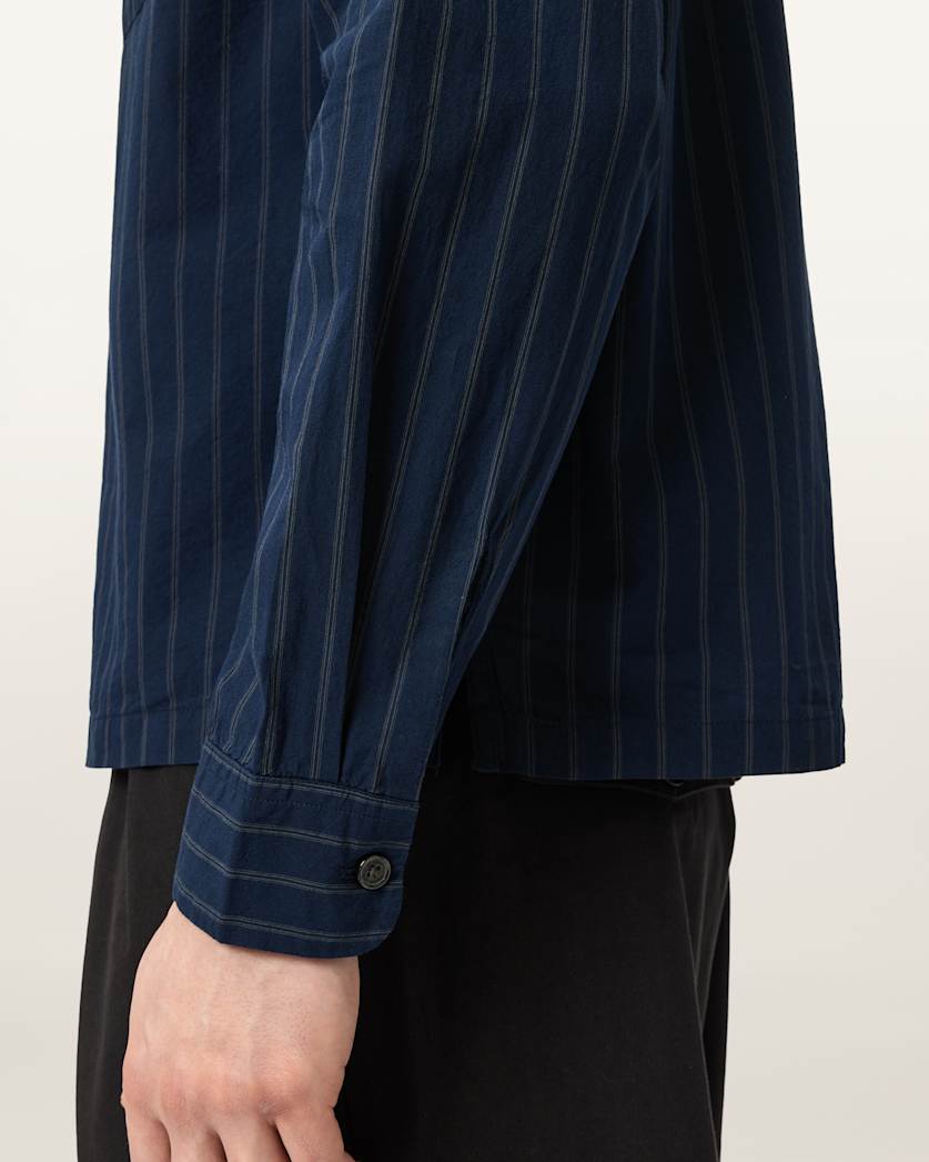 AllSaints Stanley Striped Long Sleeve Shirt Soap White