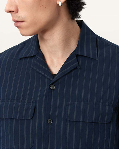 AllSaints Stanley Striped Long Sleeve Shirt Soap White