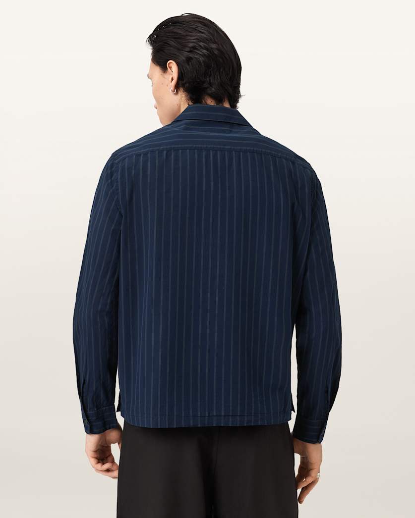 AllSaints Stanley Striped Long Sleeve Shirt Soap White