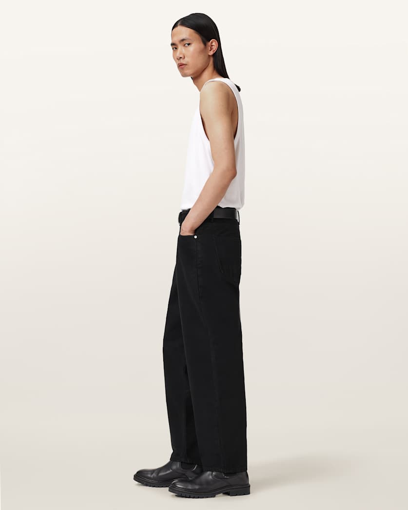 AllSaints Curve Barrel Leg Denim Jeans Washed Black