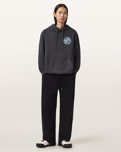 AllSaints Distortion Graphic Hoodie Washed Black/Blue