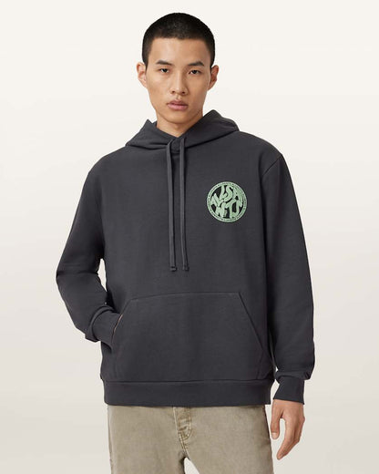 AllSaints Distortion Graphic Hoodie Washed Black/Blue