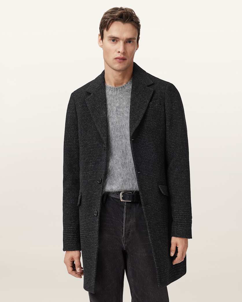 AllSaints Caspian Single Breasted Coat Cinder Black Marl
