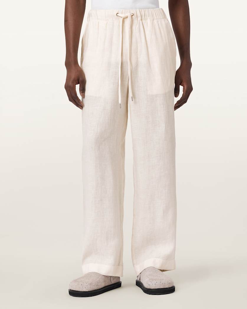 AllSaints Sharp Straight Leg Linen Pants Cottage White