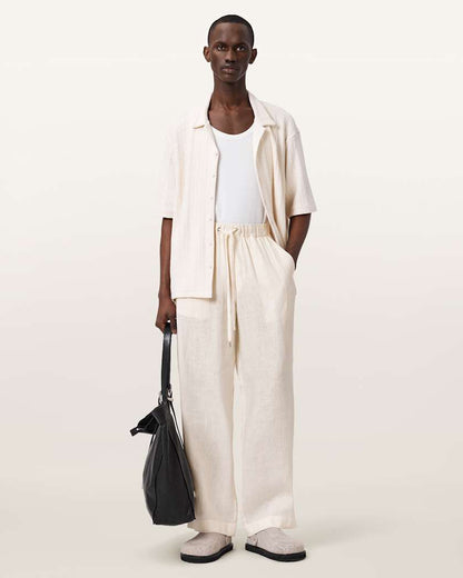 AllSaints Sharp Straight Leg Linen Pants Cottage White