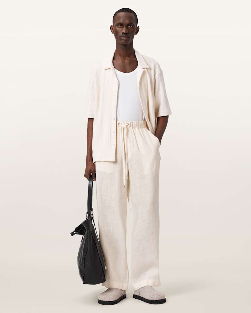 AllSaints Sharp Straight Leg Linen Pants Cottage White