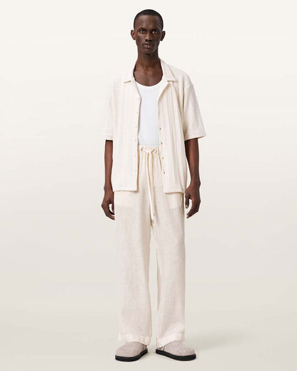 AllSaints Sharp Straight Leg Linen Pants Cottage White