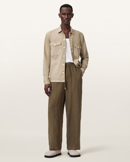 AllSaints Sharp Straight Leg Linen Pants Cottage White