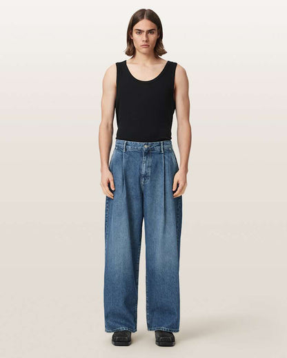 AllSaints Daze Pleated Wide Leg Jeans Mid Indigo