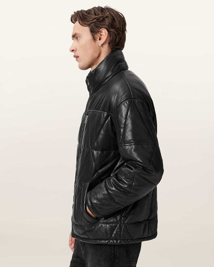 AllSaints Brockwell Leather Puffer Jacket Black