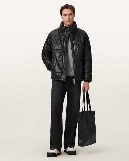 AllSaints Brockwell Leather Puffer Jacket Black