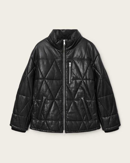 AllSaints Brockwell Leather Puffer Jacket Black
