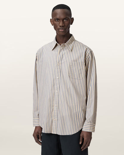AllSaints Roma Oversized Long Sleeve Striped Shirt Sherbert Yellow