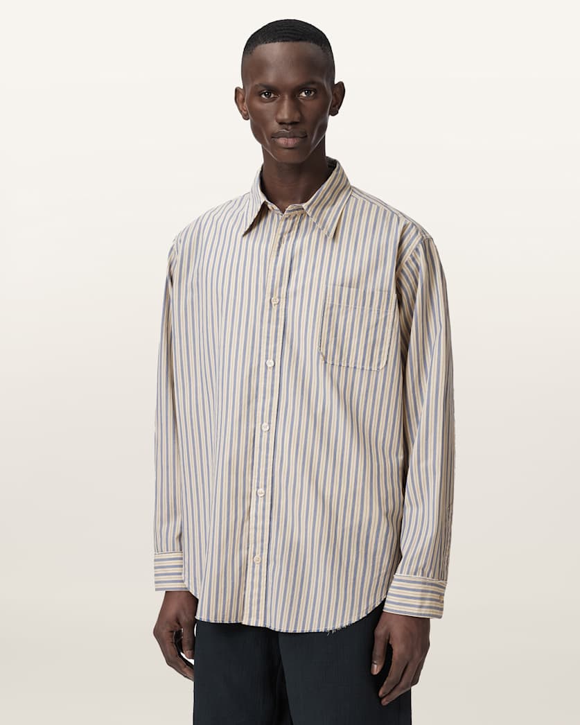AllSaints Roma Oversized Long Sleeve Striped Shirt Sherbert Yellow