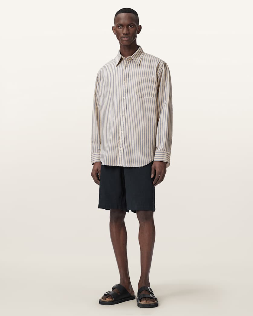 AllSaints Roma Oversized Long Sleeve Striped Shirt Sherbert Yellow