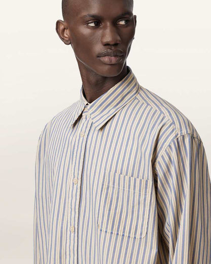 AllSaints Roma Oversized Long Sleeve Striped Shirt Sherbert Yellow