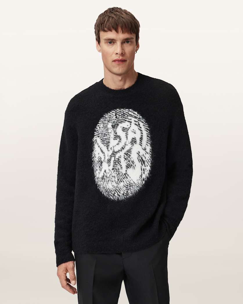 AllSaints Ridges Oversized Graphic Sweater Black/Ecru White