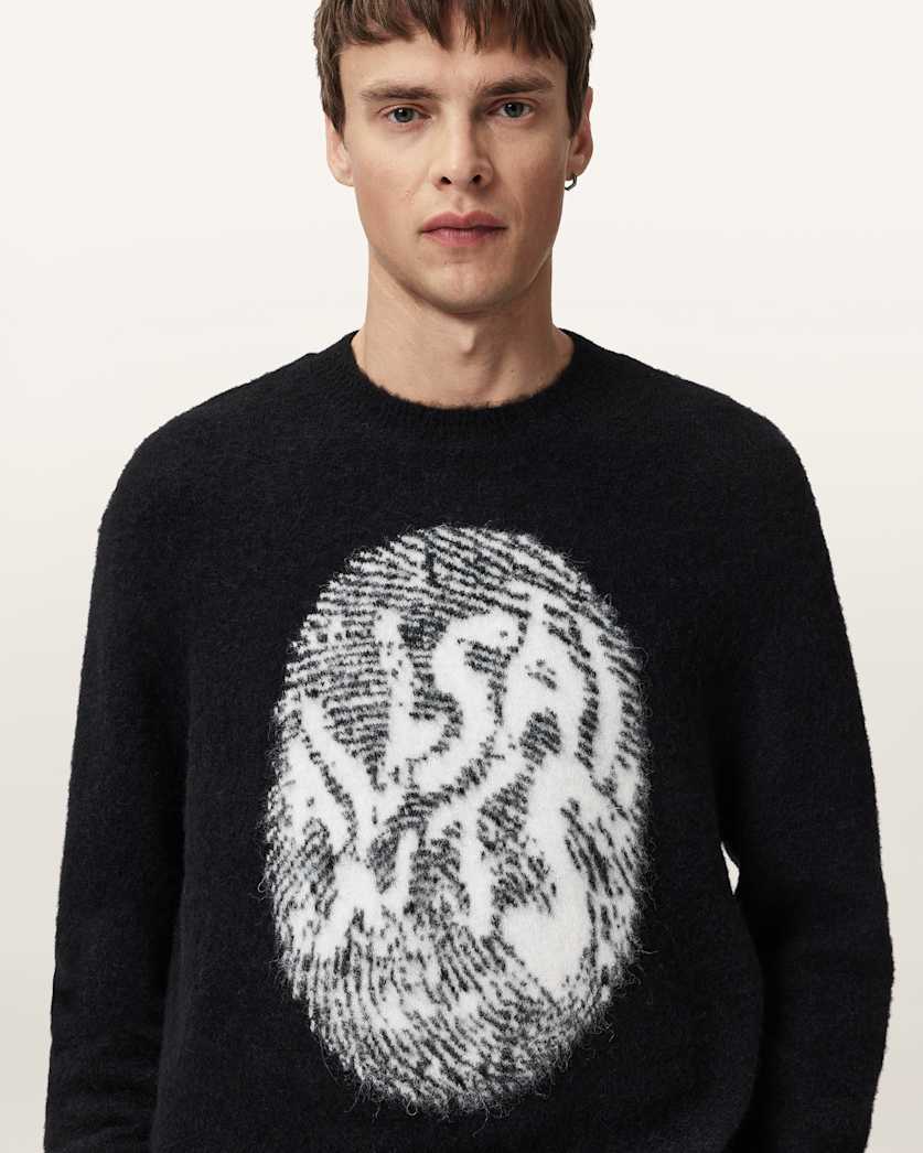 AllSaints Ridges Oversized Graphic Sweater Black/Ecru White