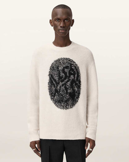 AllSaints Ridges Oversized Graphic Sweater Black/Ecru White