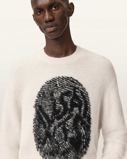 AllSaints Ridges Oversized Graphic Sweater Black/Ecru White