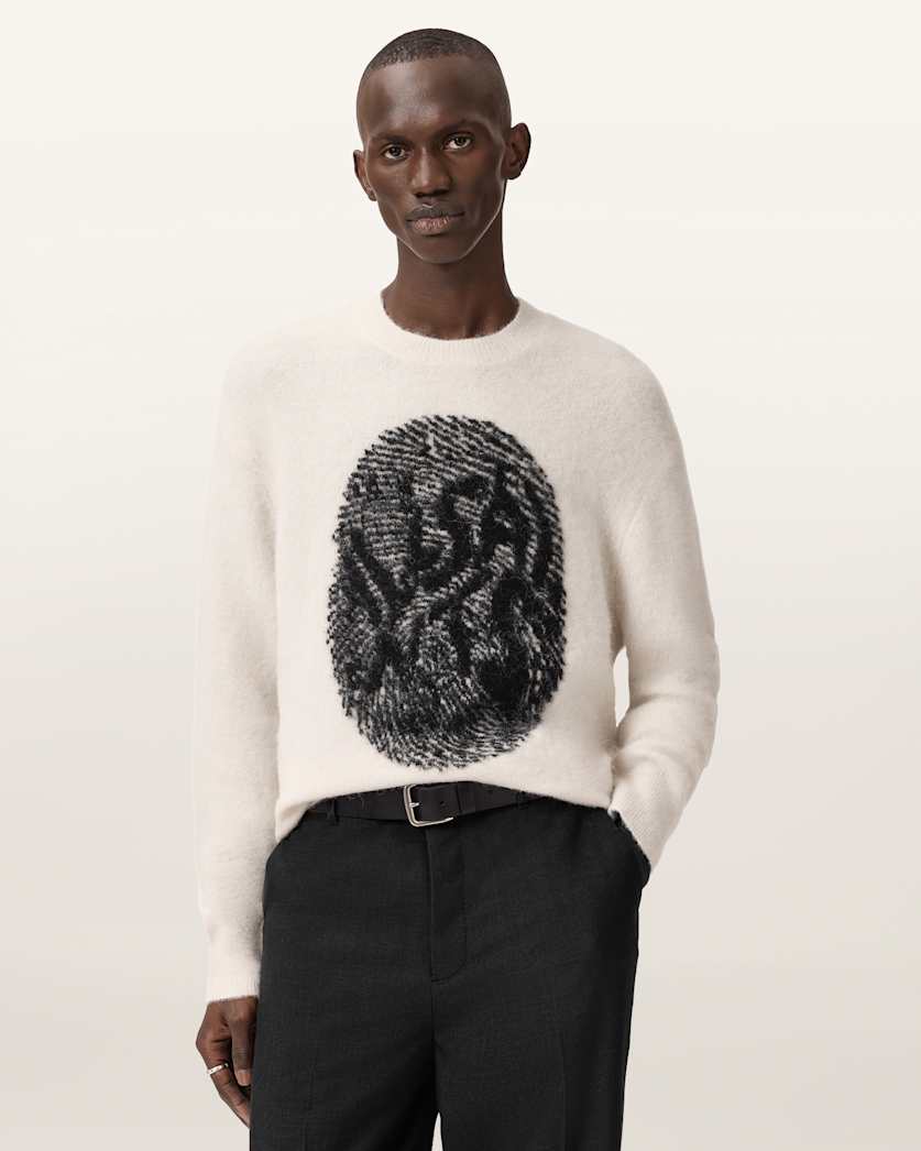 AllSaints Ridges Oversized Graphic Sweater Black/Ecru White