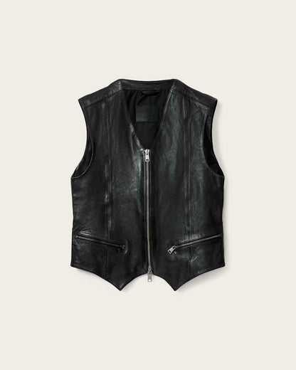 AllSaints Davies Leather Vest Black