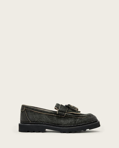 AllSaints Skiff Tassel Loafers Charcoal Grey