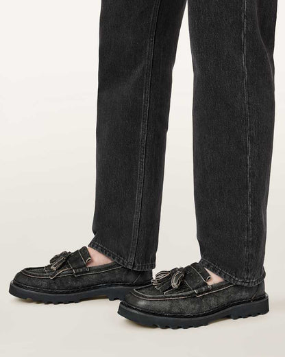 AllSaints Skiff Tassel Loafers Charcoal Grey