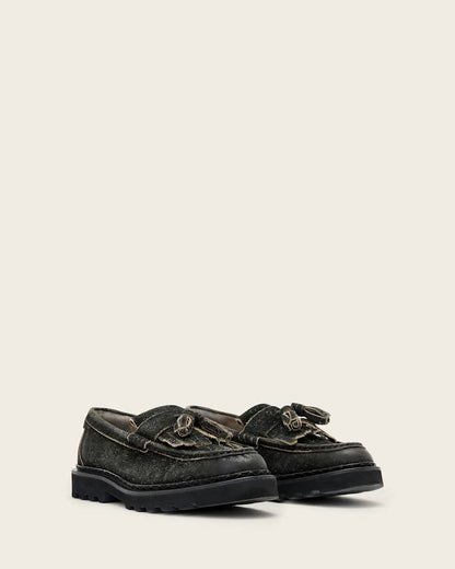 AllSaints Skiff Tassel Loafers Charcoal Grey