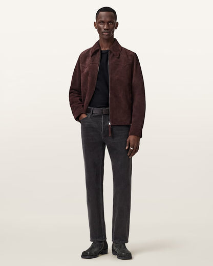 AllSaints Dellcot Suede Jacket Oxblood Red
