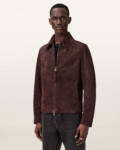 AllSaints Dellcot Suede Jacket Oxblood Red