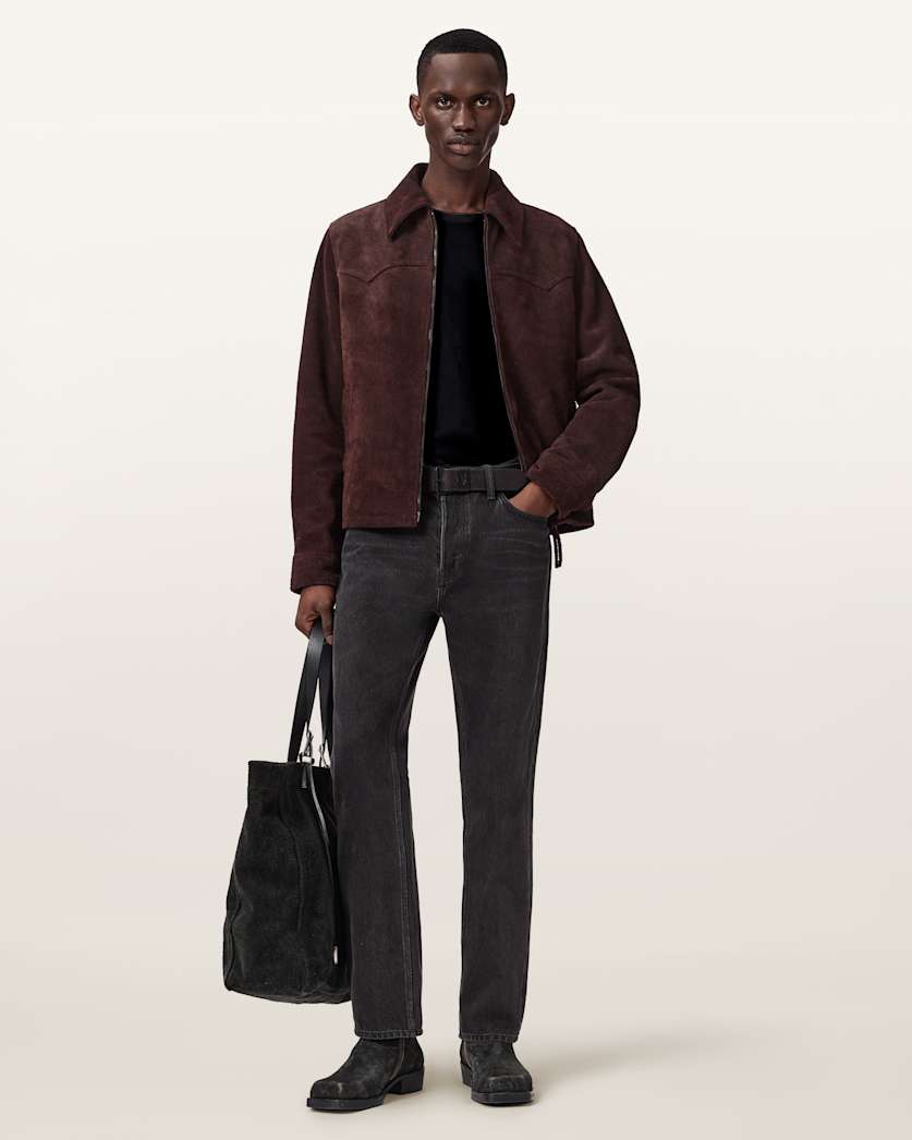 AllSaints Dellcot Suede Jacket Oxblood Red
