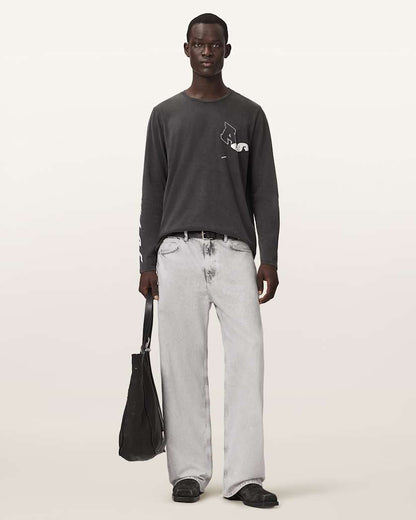 AllSaints Lenny Wide Leg Denim Jeans Bleached Grey