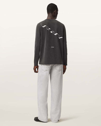AllSaints Lenny Wide Leg Denim Jeans Bleached Grey