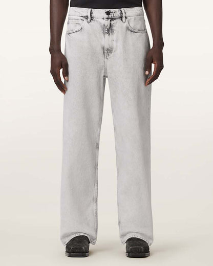 AllSaints Lenny Wide Leg Denim Jeans Bleached Grey