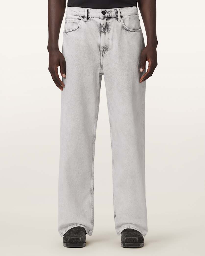 AllSaints Lenny Wide Leg Denim Jeans Bleached Grey