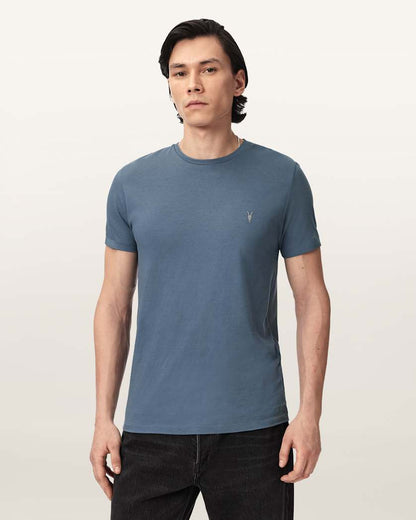 AllSaints Tonic Crew Neck Slim Ramskull T Shirt Villa Blue