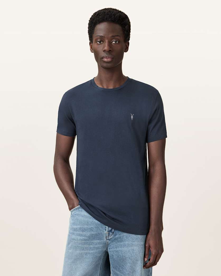 AllSaints Tonic Crew Neck Slim Ramskull T Shirt Villa Blue