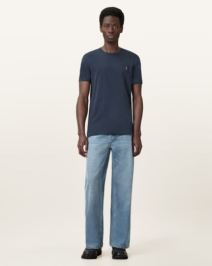 AllSaints Tonic Crew Neck Slim Ramskull T Shirt Villa Blue