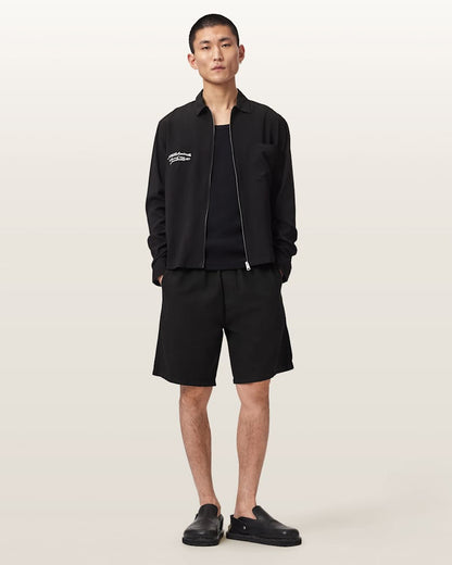 AllSaints Hanbury Linen Blend Relaxed Fit Shorts Jet Black