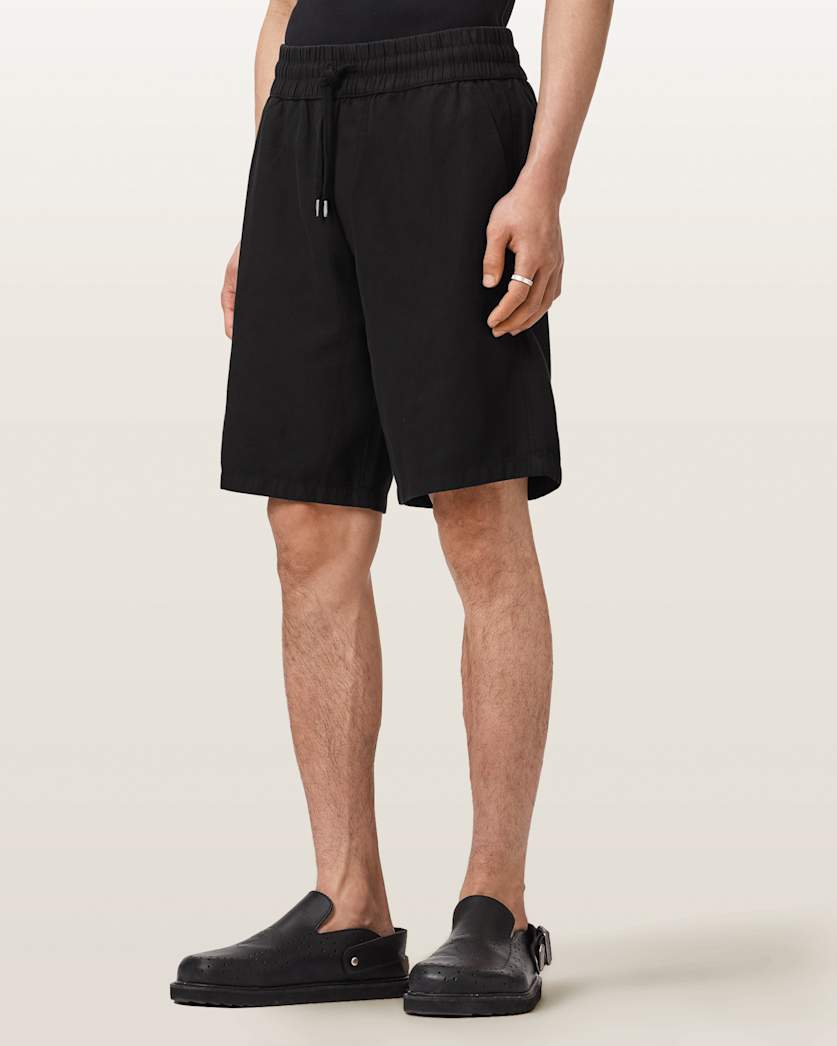 AllSaints Hanbury Linen Blend Relaxed Fit Shorts Jet Black