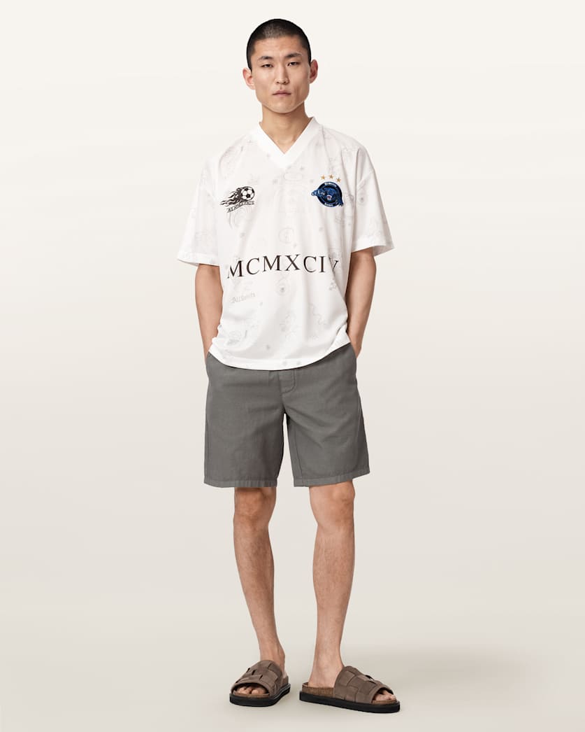 AllSaints Hanbury Linen Blend Relaxed Fit Shorts Jet Black