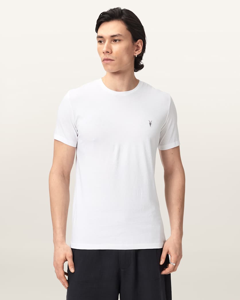 AllSaints Tonic Crew Neck Slim Ramskull T Shirt Grey/White/Green