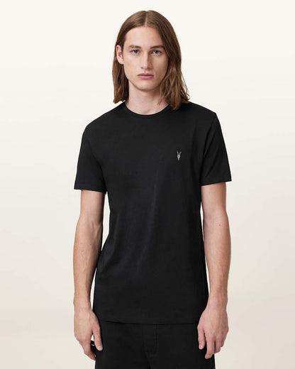 AllSaints Tonic Crew Neck Slim Ramskull T Shirt Grey/White/Green