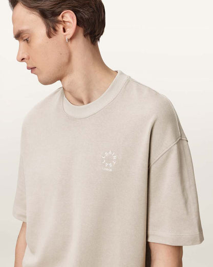 AllSaints Haven Embroidered Logo Oversized T Shirt Dusk White