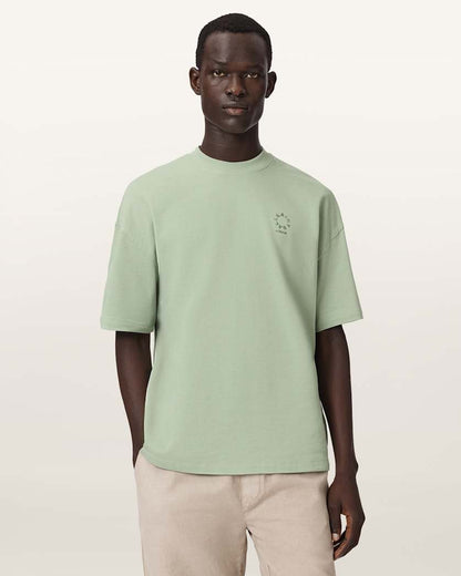 AllSaints Haven Embroidered Logo Oversized T Shirt Dusk White