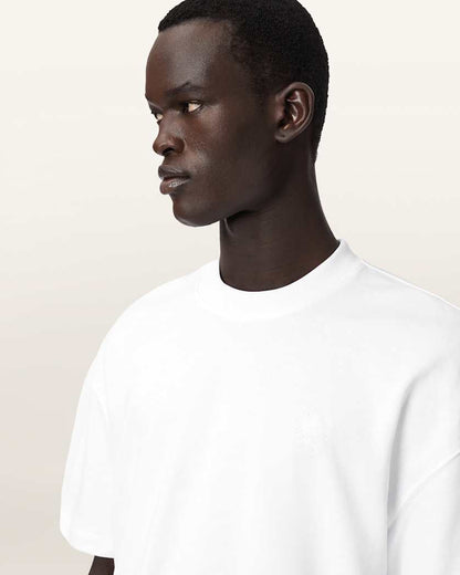 AllSaints Haven Embroidered Logo Oversized T Shirt Dusk White