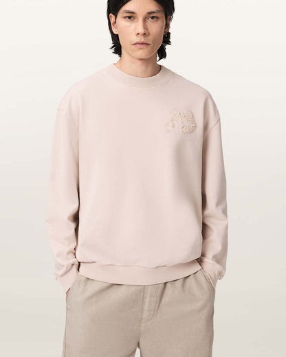AllSaints Insignia Crew Neck Cotton Sweatshirt Crystal Pink