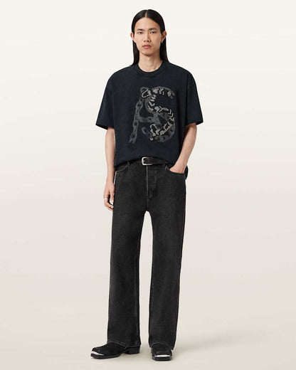 AllSaints Scale Cropped Graphic T Shirt Washed Black